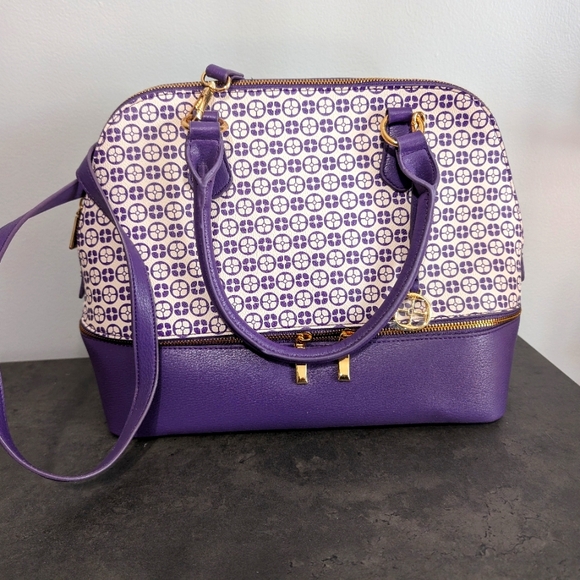 NWOT IMAN Purple Pattern Shoulder Bag w/bottom storage - Picture 1 of 4